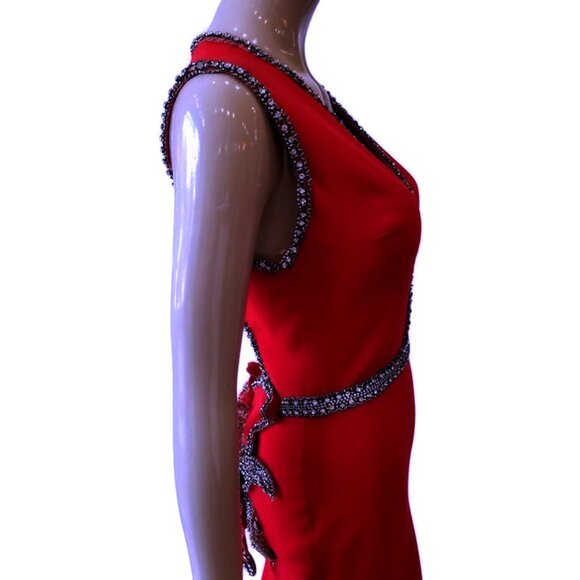TARIK EDIZ 92607 Beaded 3-D Flower Back RED Dress Size 40/US 8 - Picture 5 of 14